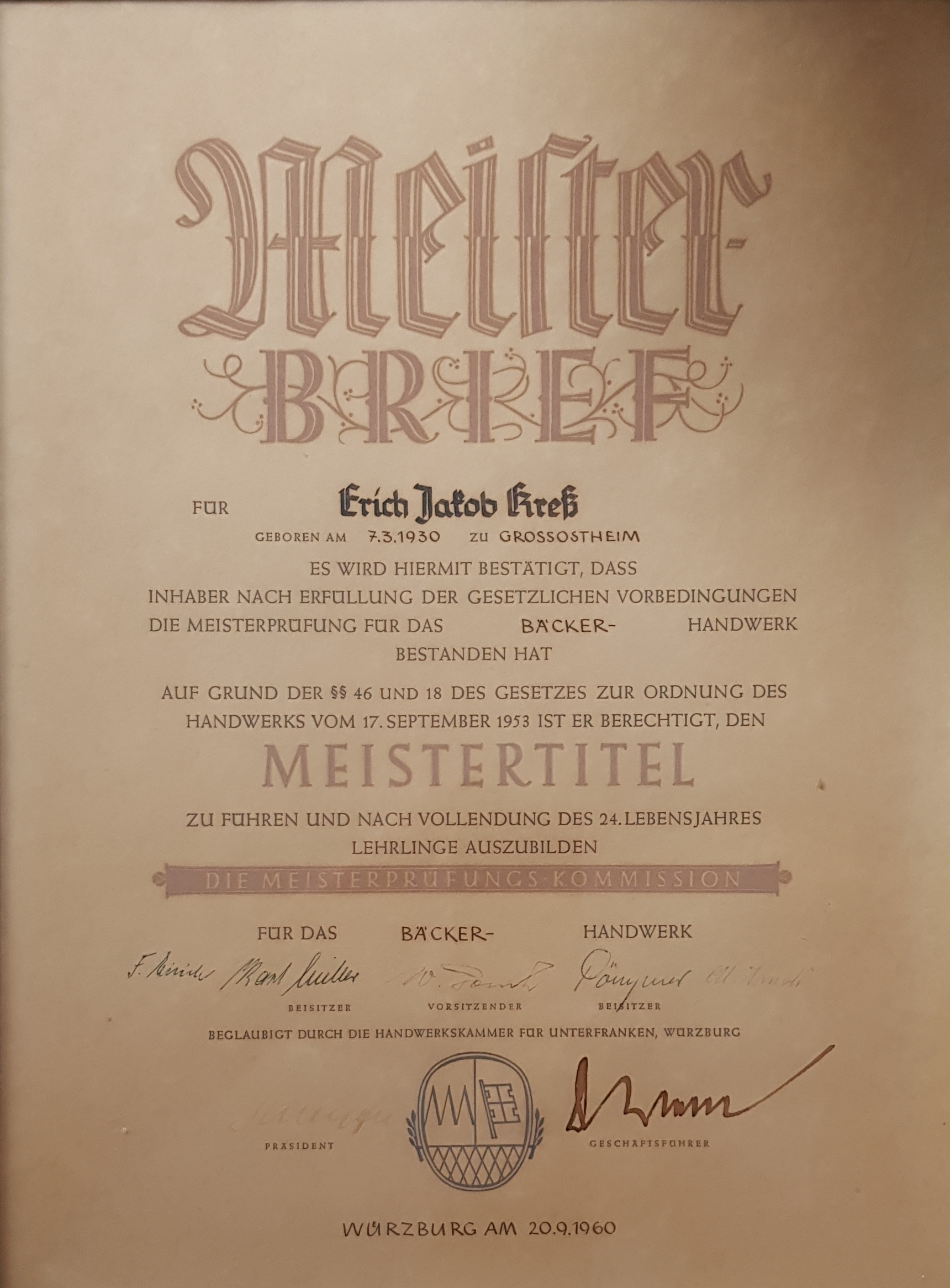 Meisterbrief Erich